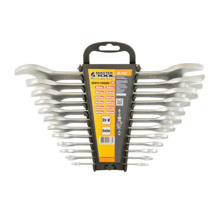 Ключі ріжкові MasterTool 70-2112, набір 12 шт (6х7 TO 30х32) SS Ключі ріжкові MasterTool 70-2112, набір 12 шт (6х7 TO 30х32) SS