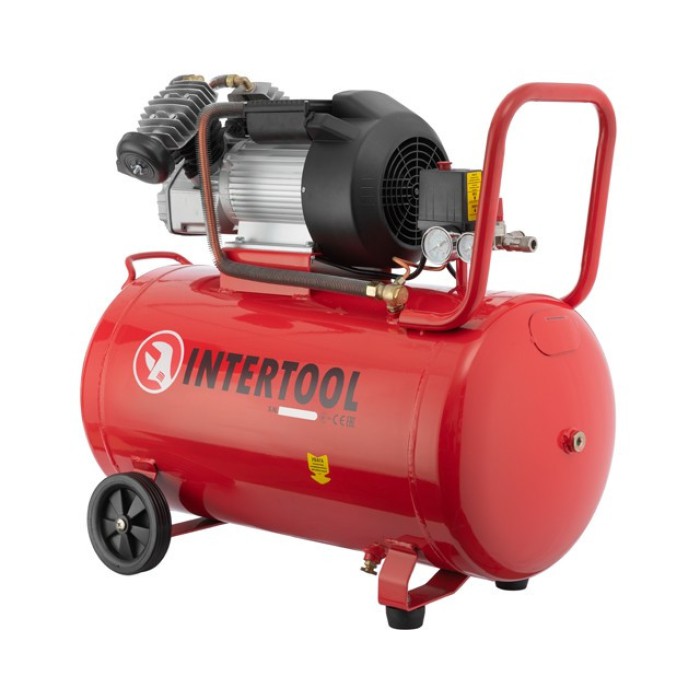 Компресор INTERTOOL PT-0008, 100 л, 3 кВт, 220 В, 8 атм, 420 л/хв, 2 циліндра