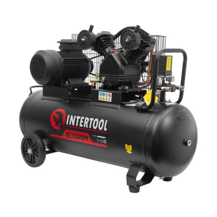 Компресор INTERTOOL PT-0013, 100 л, 3 кВт, 380 В, 8 атм, 500 л/хв, 2 циліндра
