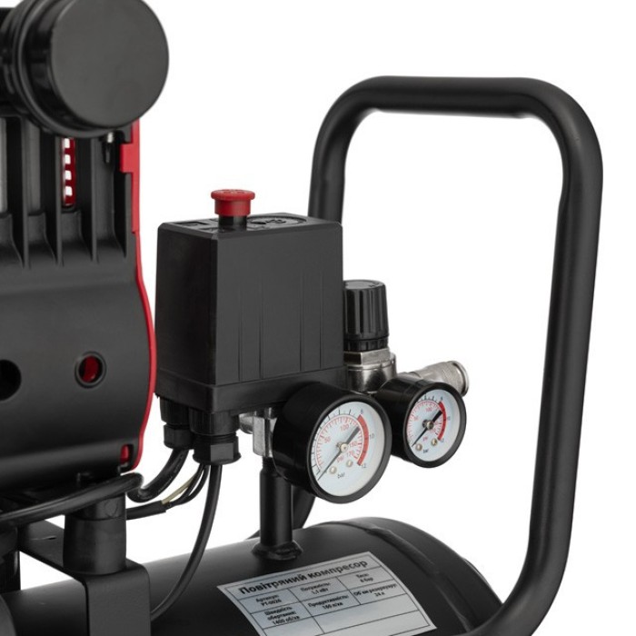 Компресор INTERTOOL PT-0026, 24 л, 1.1 кВт, 220В, 8атм, 160 л/хв, 1400 об/хв, безмасляний, 2 циліндра