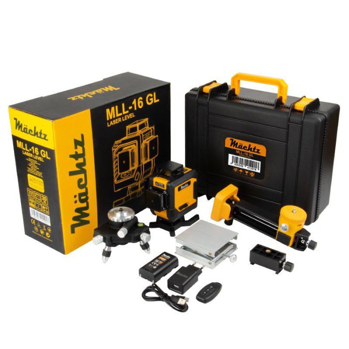Лазерний рівень (нівелір) Mächtz MLL-16 GL, 20 м, зелений промінь, штатив, пульт ДК, кейс