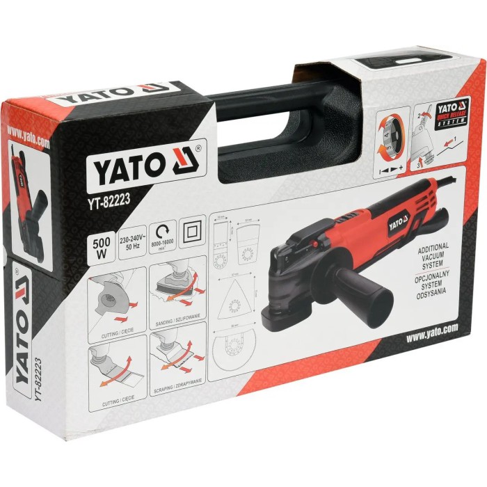 Многофункциональный инструмент (реноватор) YATO YT-82223, 500 Вт, 16000 об/мин, насадки, кейс