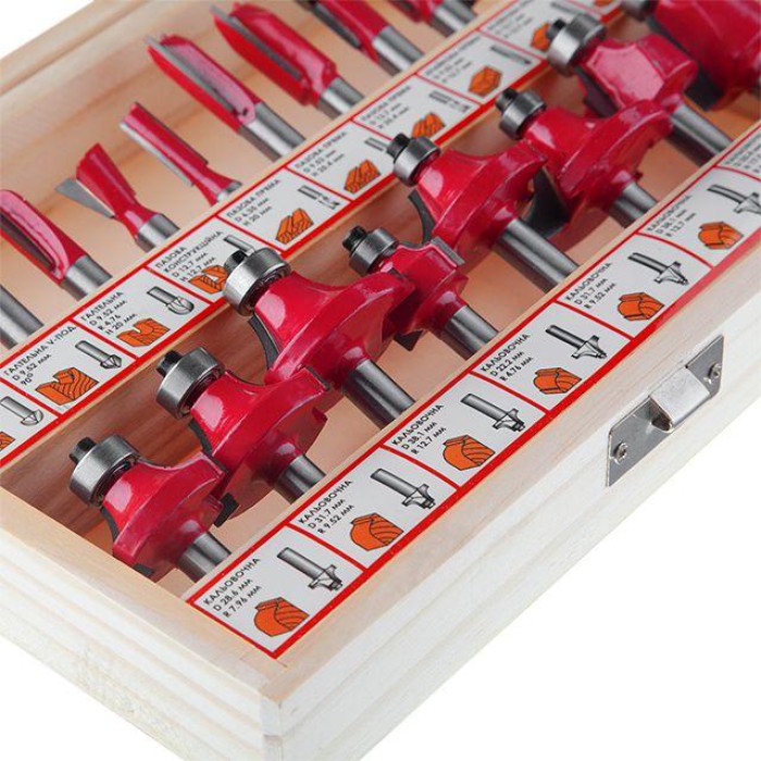 Набір фрез по дереву в дерев'яному кейсі INTERTOOL HT-0073