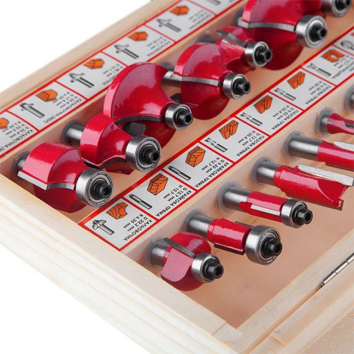 Набір фрез по дереву в дерев'яному кейсі INTERTOOL HT-0073