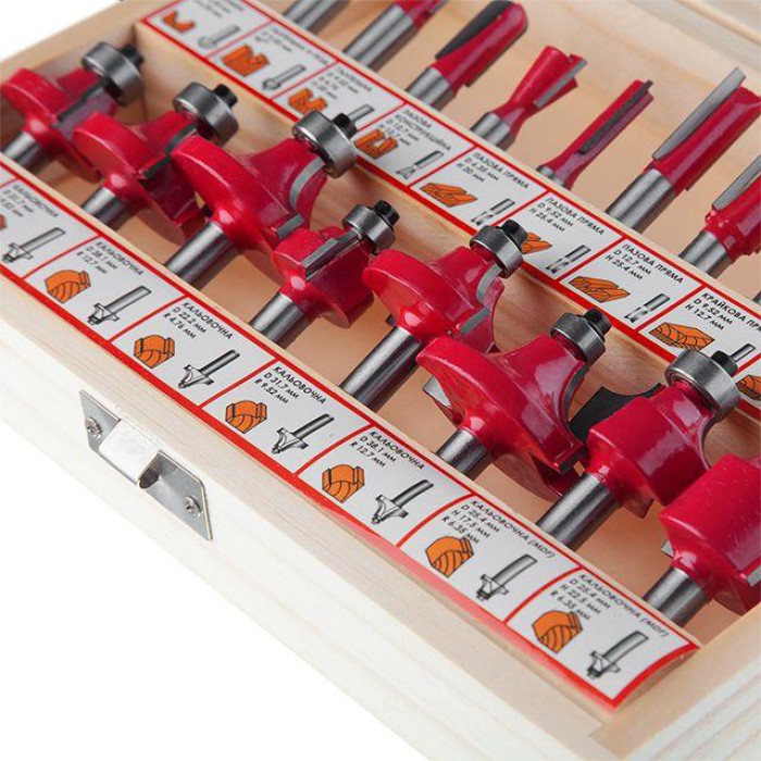 Набір фрез по дереву в дерев'яному кейсі INTERTOOL HT-0073