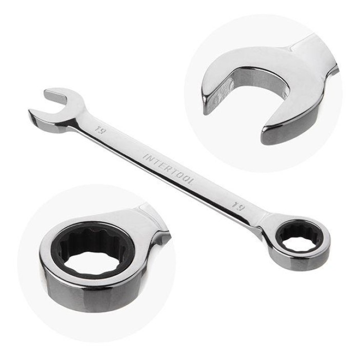 Набір ключів комбінованих з храповим механізмом 11од. 8-19мм, Cr-V; PROF DIN3113 INTERTOOL XT-1304