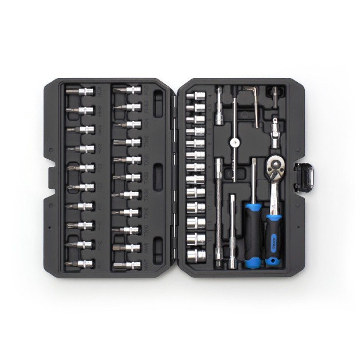 Набір насадок (інструментів) торцевих c тріскачкою CrV 1/4 (90Т) (46 шт.) Apro