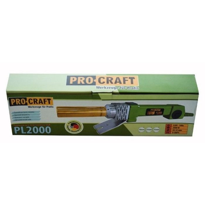 Паяльник для пластиковых труб Procraft PL2000, 800 Вт, 3 насадки, кейс, регулятор температуры