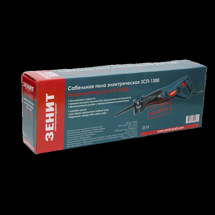 Пила шабельна (электроножовка) Зеніт ЗВП-1300, 1300 Вт, 2800 об/хв, хід штока 20 мм, швидка заміна пилки