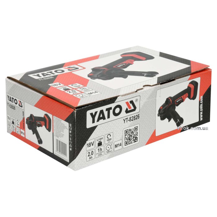 Шлифмашина угловая аккумуляторная YATO YT-82826  Li-Ion 18 В 2 Ач