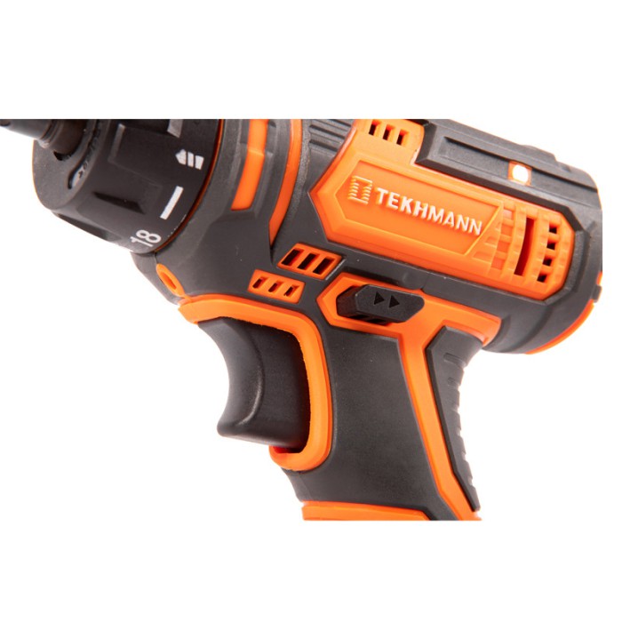 Шуруповерт аккумуляторный Tekhmann TCD-12/2 BS Kit (12 В, DFR патрон, бесщеточный, набор инструментов, кейс)