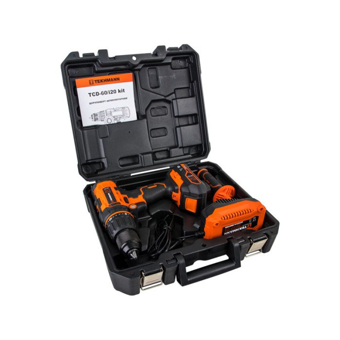 Шуруповерт акумуляторний ударний Tekhmann TCD-60/i20 kit, 20, 2 швидкості, 60 Нм, 1650 об/хв, 26400 уд/хв