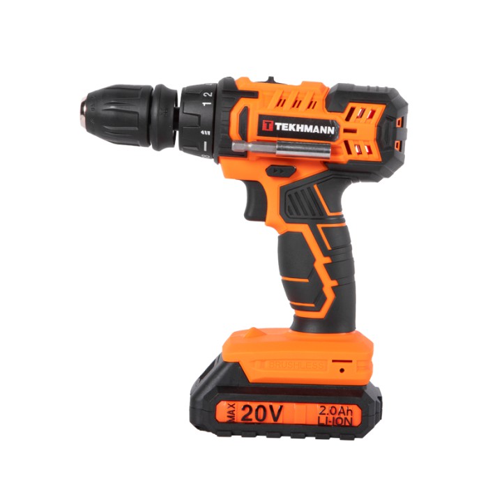 Шурупокрут акумуляторний Tekhmann TCD-18 S2 BS Kit, 18 В, 2 ак., LED, 2 швидкості, 50 Нм, набір біт і свердел