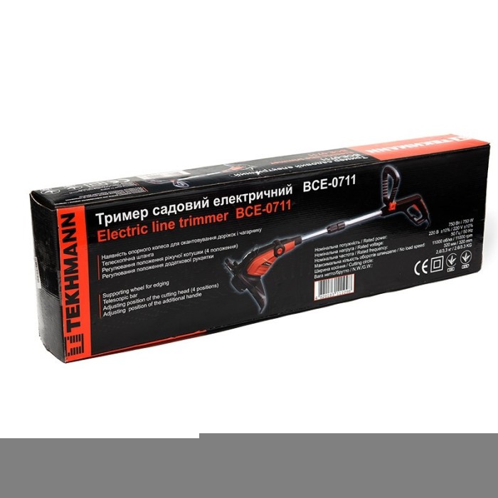 Тример електричний садовий Tekhmann BCE-0711, 750 Вт, 11000 об/хв, ширина скосу 320 мм, штанга телескоп
