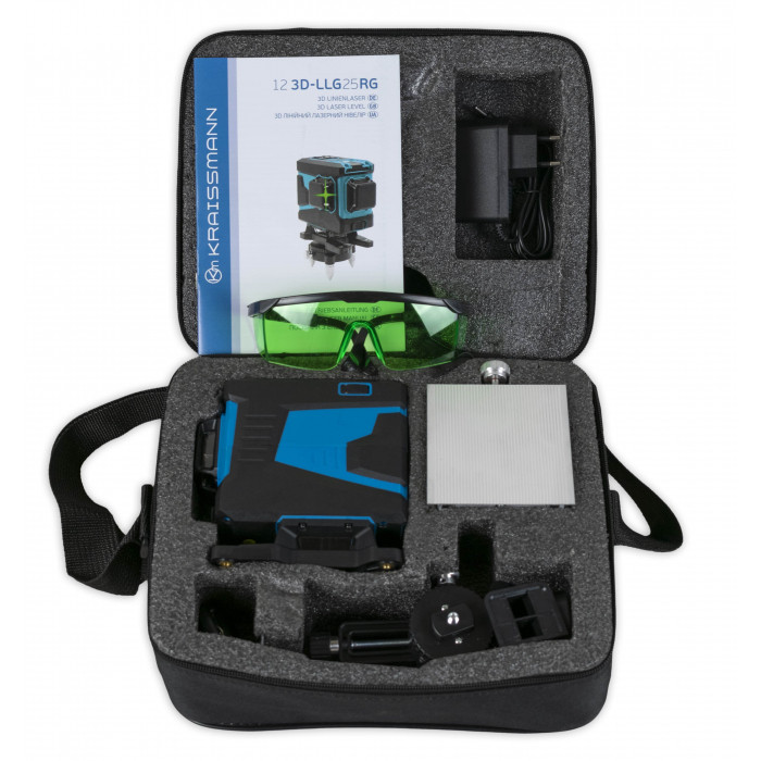 3D лінійний лазерний нівелір KRAISSMANN 12 3D-LLG 25 RG (зелений промінь) Професійна лінія