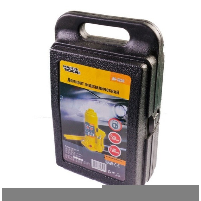Домкрат гідравлічний пляшковий MasterTool 86-1050, 5 т, 216-413 мм в пласт. кейсі