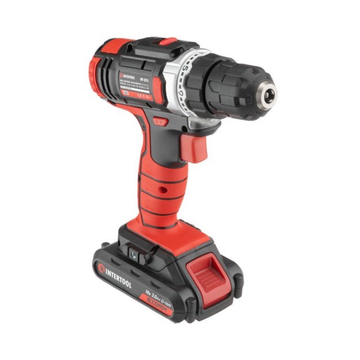 Дриль-шуруповерт акумуляторна INTERTOOL WT-0314, Li-Ion 18В, 25Nm, 2 швидкості, 2 акум 1.3 Ач