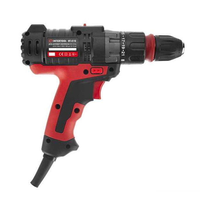 Дрель-шуруповерт электрический INTERTOOL WT-0110, 420 Вт, 0-1800 об/мин, 20 Nм, 2 скор., DFR патрон