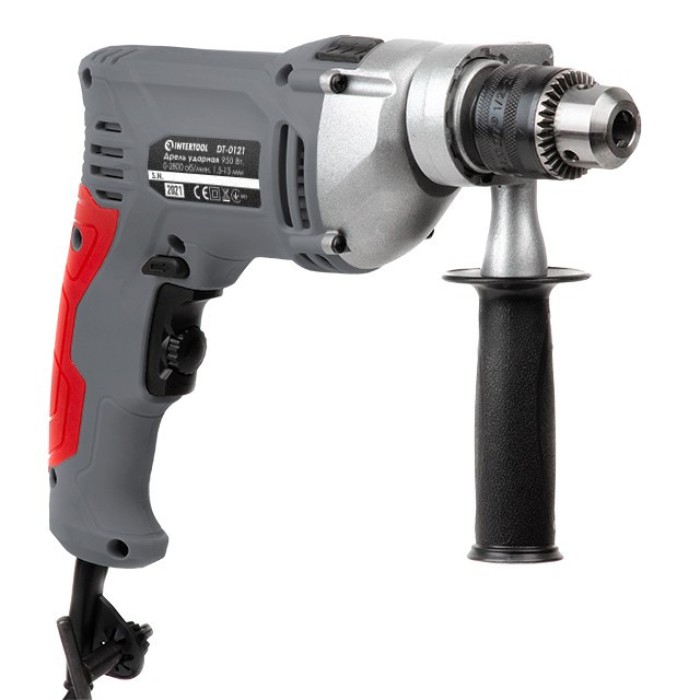 Дрель ударная INTERTOOL DT-0121, 950Вт, 0-2800 об/мин, 1.5-13мм, реверс, металлический корпус редуктора