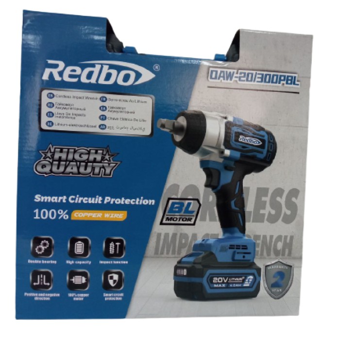 Гайковерт аккумуляторный REDBO OAW-20/300PBL, 20В, 4 А/ч, 300 Нм, подсветка, кейс