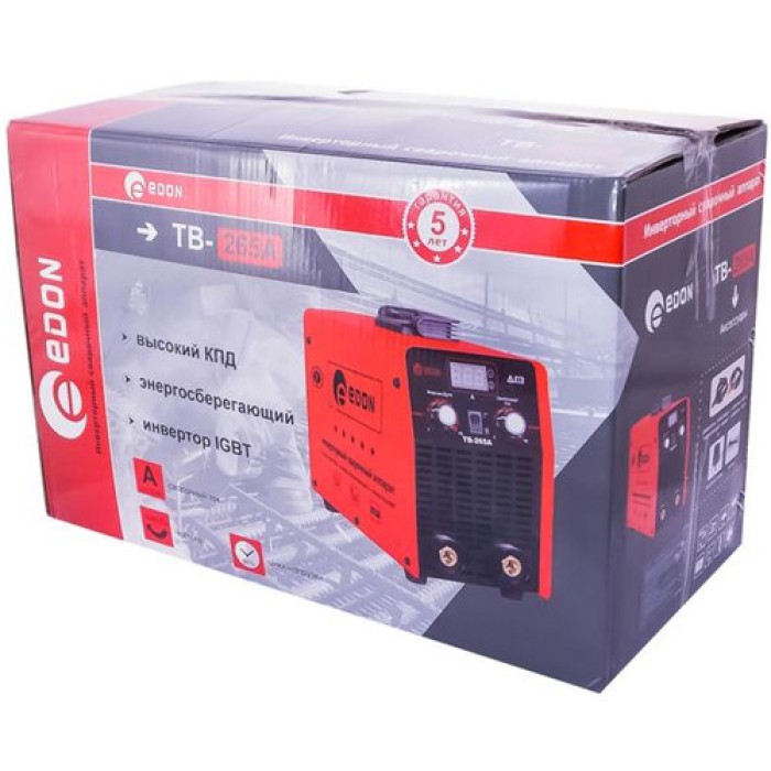 Інверторний зварювальний апарат Edon TB-265A, 220 В, 4.7 кВт, ККД 85%, зварювальний струм 20-265 А, електрод 1.6-4 мм