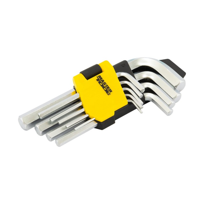 Ключи шестигранные MasterTool 75-0955, набор 9 шт CrV короткие (1,5-10мм L45-112мм)