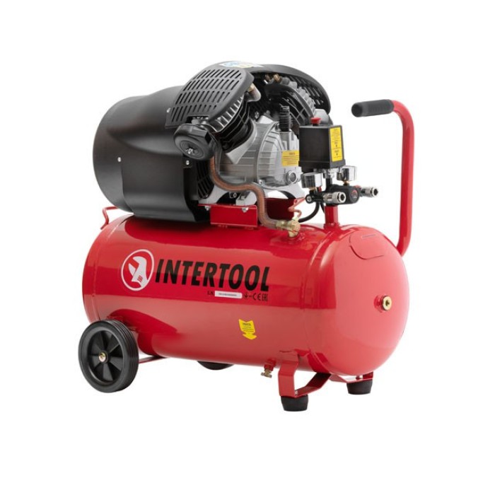 Компресор INTERTOOL PT-0004, 50 л, 2.23 кВт, 220 В, 8 атм, 354 л/хв, 2 циліндра