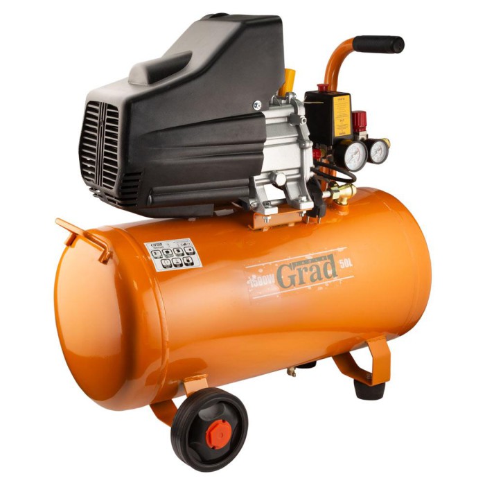Компресор одноциліндровий 1.5 кВт 198 л/хв 8бар 50 л (2 крани) GRAD (7043565)