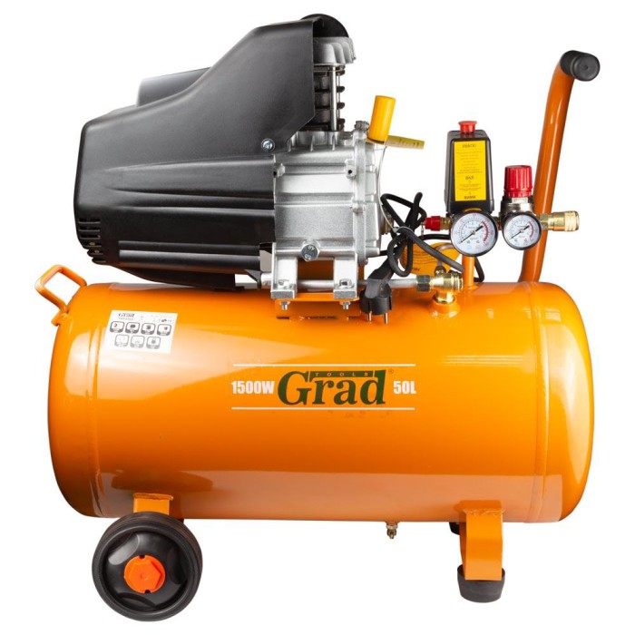 Компресор одноциліндровий 1.5 кВт 198 л/хв 8бар 50 л (2 крани) GRAD (7043565)