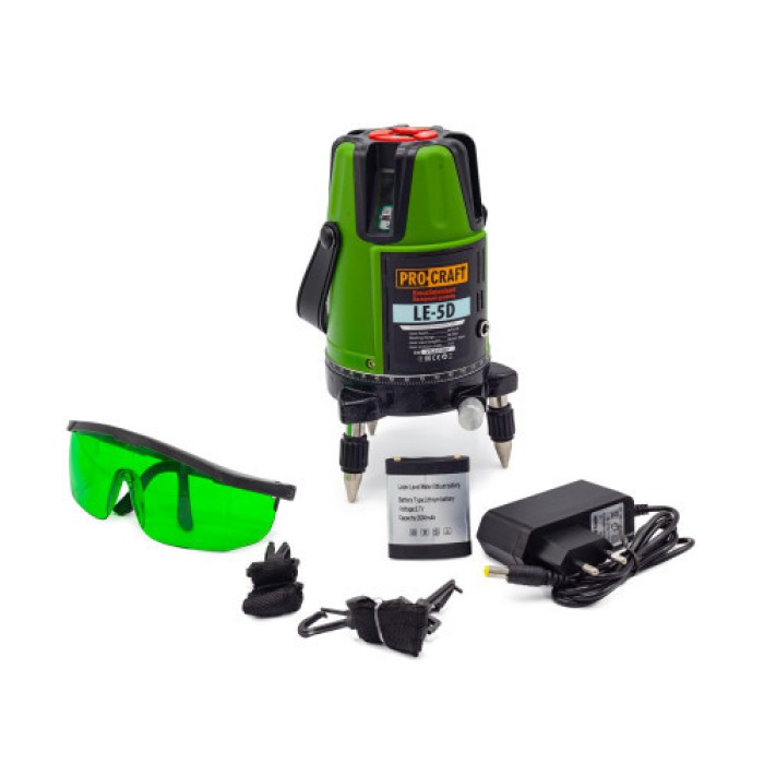 Лазерний рівень PROCRAFT LE-5D (в комплекті акумулятор) зелений діод