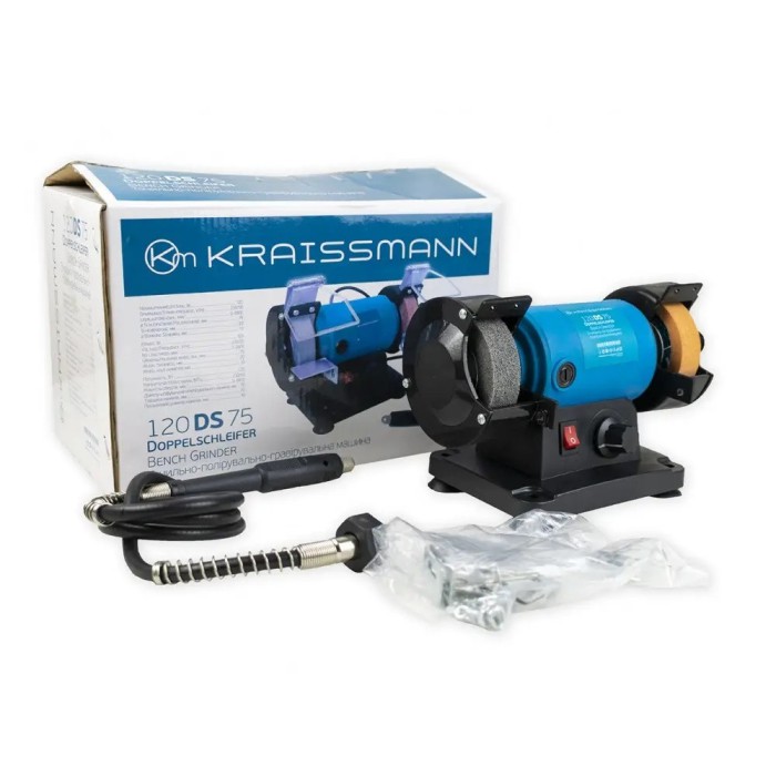Машина точильно-шліфувальний з гравером KRAISSMANN 120 DS 75, 120 Вт, 0-9900 об/хв, гнучкий вал, коло 75 мм