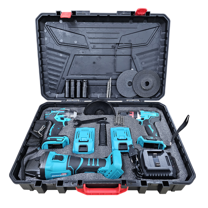 Набір акумуляторних інструментів Grand в кейсі: болгарка МШУ-20BL/PRO; шуруповерт ДА-20UBL; гайковерт АГ-500UBL Набір акумуляторних інструментів Grand в кейсі: болгарка МШУ-20BL/PRO; шуруповерт ДА-20UBL; гайковерт АГ-500UBL