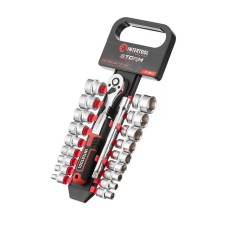 Набір головок INTERTOOL ET-8015, 3/8" 6-24 мм, рукоятка з храповим механізмом 72 зуба, 20ед., Cr-V STORM