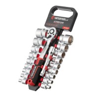 Набір головок INTERTOOL ET-8016, 1/2" 8-32 мм, рукоятка з храповим механізмом 72 зуба, 20ед., Cr-V STORM