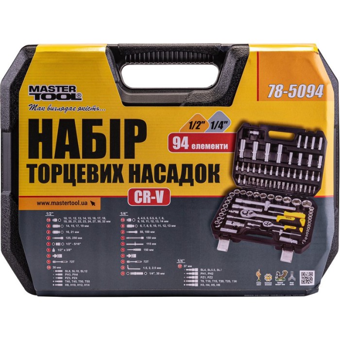 Набор ключей и насадок торцевых MASTERTOOL 78-5094, CV 1/4
