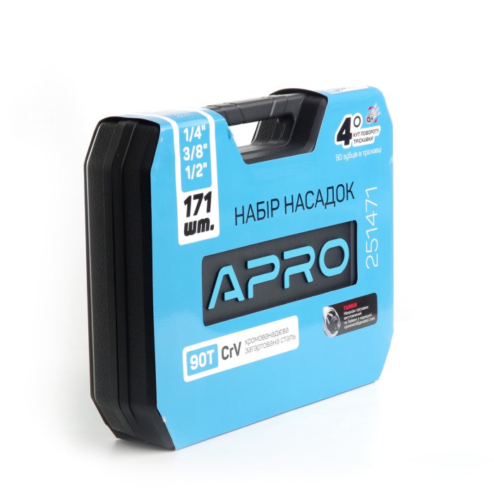 Набір насадок і інструментів CrV  ¼, ⅜, ½  ( 90Т) (171 шт) APRO 251471