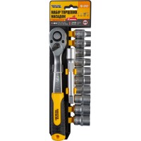 Набір насадок торцевих MASTERTOOL 78-1312, CRV 1/2" 8-19 мм, подовжувач 125 мм, тріскачка 72Т, 12 шт