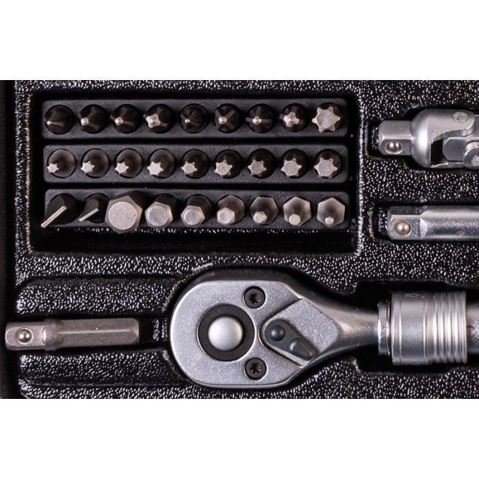 Набор насадок торцевых MasterTool 78-2045 PROFI, CrV 1/4” 4-13 мм, трещотка 72Т, 45 шт, мет. кейс