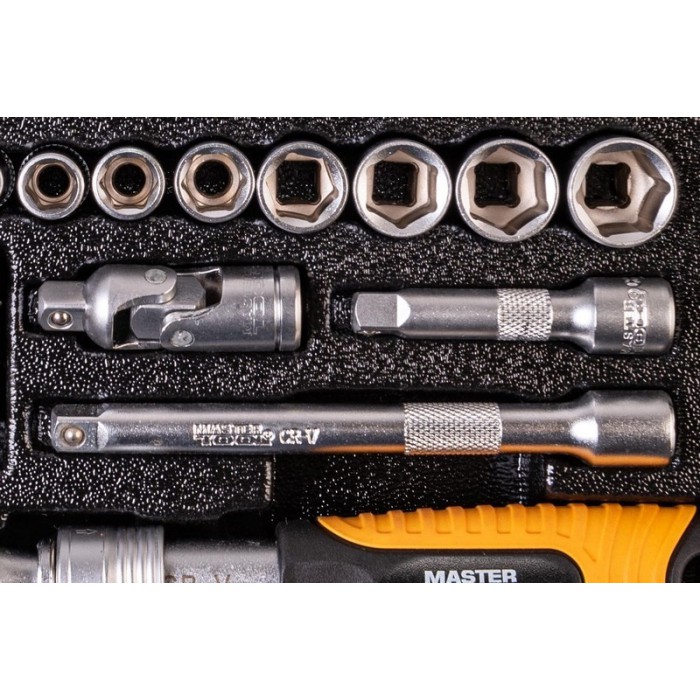 Набор насадок торцевых MasterTool 78-2045 PROFI, CrV 1/4” 4-13 мм, трещотка 72Т, 45 шт, мет. кейс