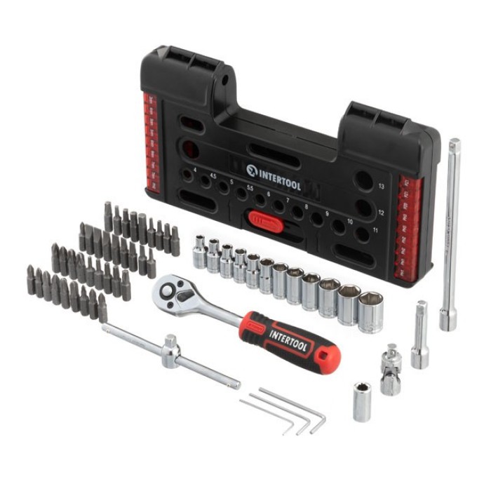 Набір отверточних насадок і головок з тріскачкою INTERTOOL VT-3657, 57 од. STORM
