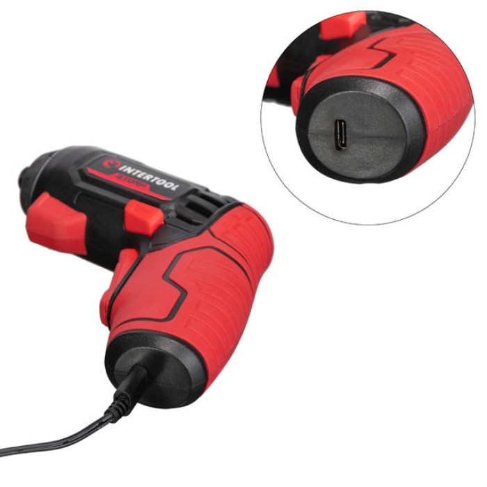 Викрутка акумуляторна INTERTOOL WT-0300, 4V, 5 Nm, літій-іон, 1.5 Ач, 200 об/хв, 4 насадки + біти, кейс