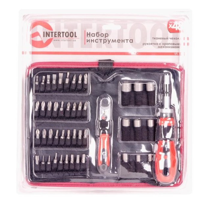 Отвертка реверсивная с комплектом насадок и трещеткой INTERTOOL VT-1048