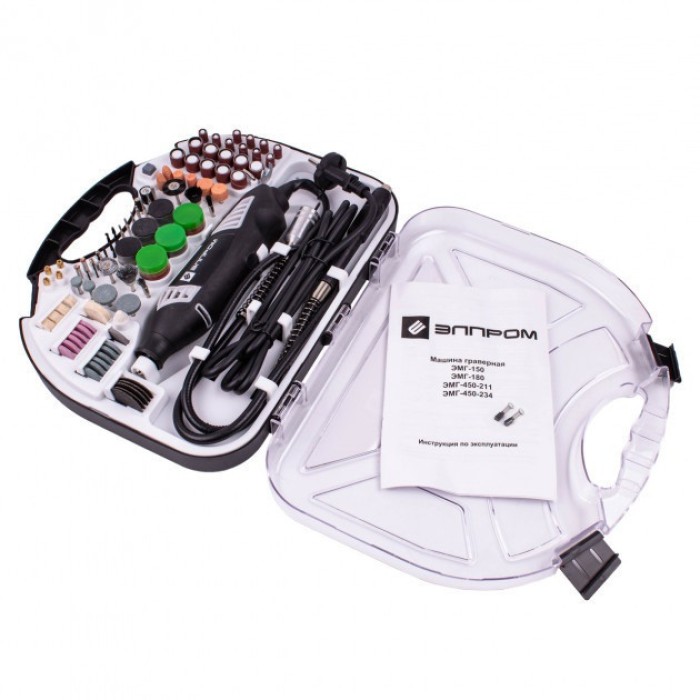 Пряма шліфмашина (гравер) Элпром ЕМГ-450-211 NEW, 450 Вт, 8000-30000 об/хв, гнучкий вал, кейс, 211 насадок