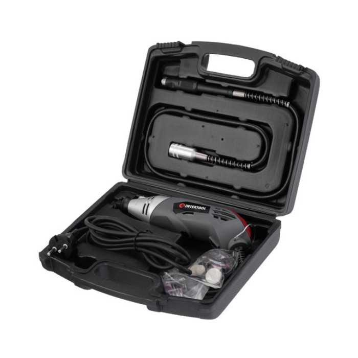 Шлифмашина прямая (гравер) INTERTOOL DT-0517, 170Вт, 8000-35000 об/мин, кейс, аксессуары 40 шт, гибкий вал