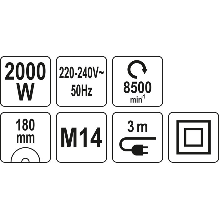 Шліфмашина кутова YATO : Ø= 180 мм, з плавним пуском  P= 2000 Вт, 8400 об./хв [4/72]
