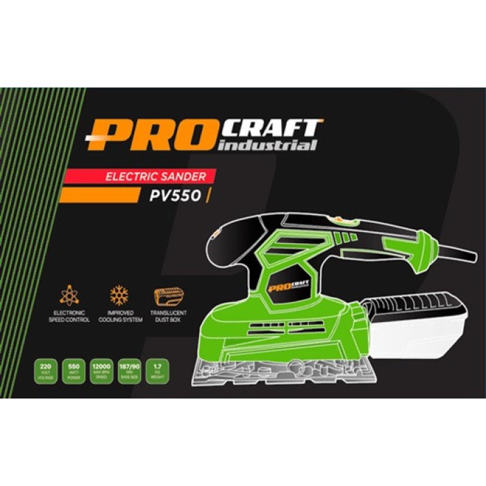 Вібраційна шліфмашина Procraft Industrial PV550, 550 Вт, (електронне регулювання швидкості)