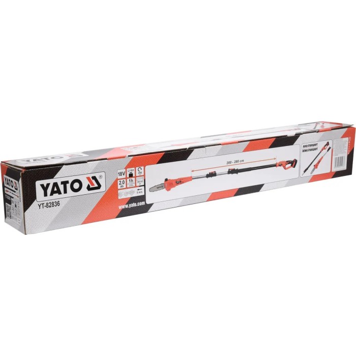 Сучкорез аккумуляторный телескопический YATO YT-82837, Li-Ion 18В 2 Ач шина 20 см 2-2.8 м, без АКБ и ЗУ