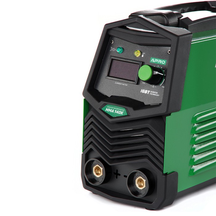 Зварювальний апарат інверторний APRO MMA-140 K, ел. 4мм, + набір кабелів, кейс