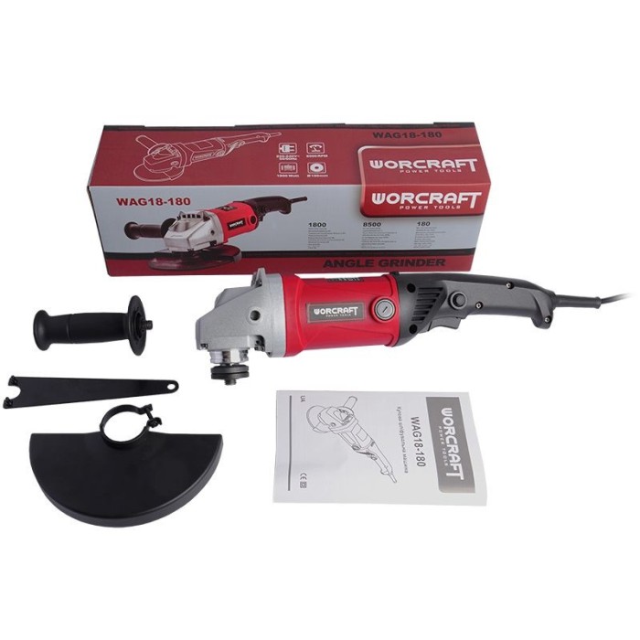 Кутова шліфувальна машина (болгарка) Worcraft WAG18-180, 1800 Вт, 8500 об/хв, діаметр диска 180 м