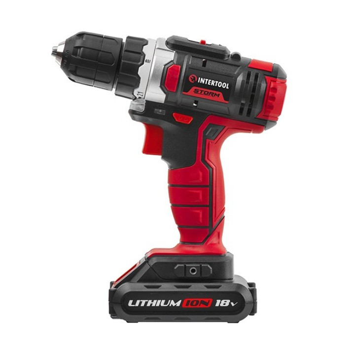 Дриль-шуруповерт акумуляторна INTERTOOL WT-0313, Li-Ion 18В, 25Nm, 2 швидкості: 0-400/0-1500 об/хв, 1 акк.